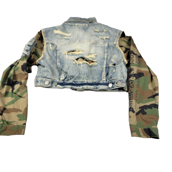 Smoke Rise Jacket Womens Lg Camo Distressed Denim Cropped Military Style (971) - Picture 2 of 8